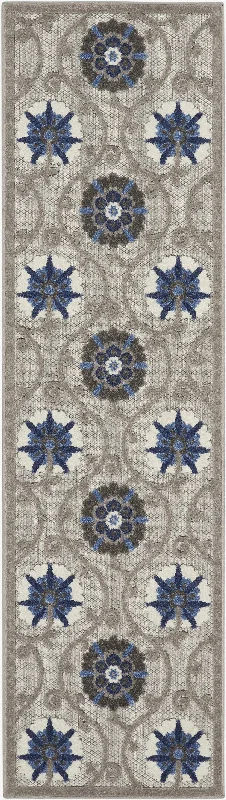 allergy-friendly carpet for sensitive individuals -2' X 6' Floral Indoor / Outdoor Area Rug - Blue / Gray