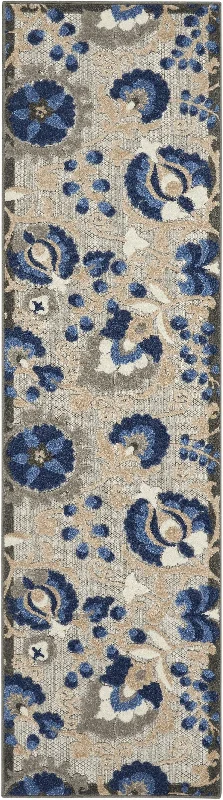 carpet for homes with pets and children -2' X 6' Floral Indoor & Outdoor Area Rug - Blue / Gray