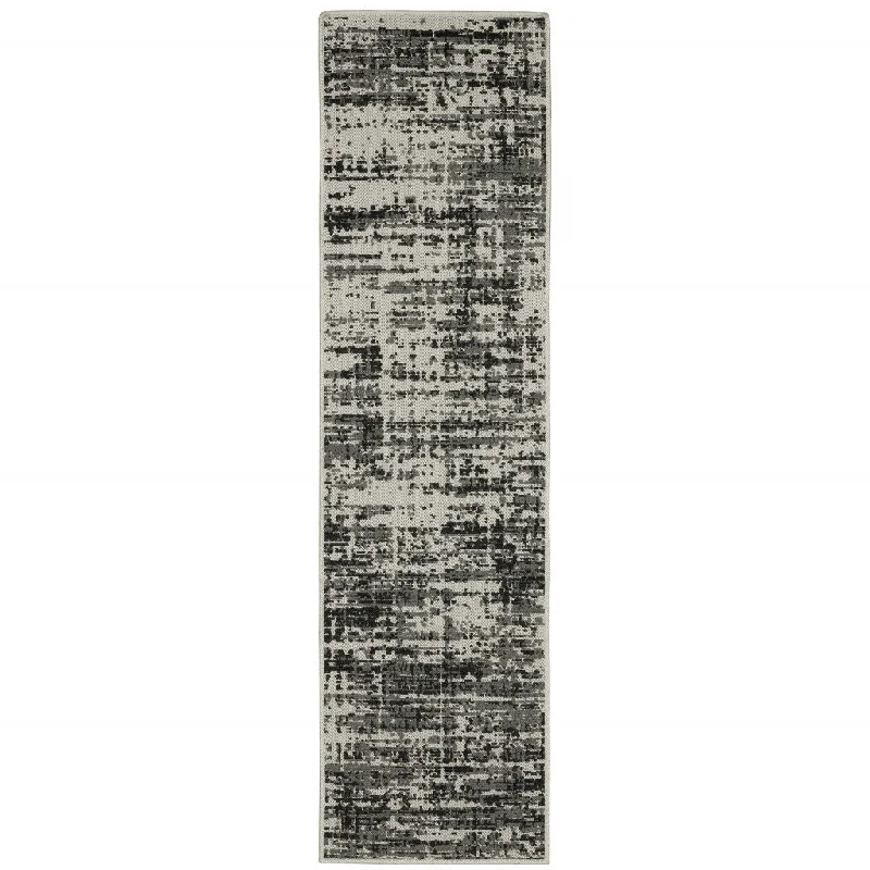 long-lasting commercial carpet for offices -2' X 7' Abstract Stain Resistant Indoor / Outdoor Area Rug - Beige / Black