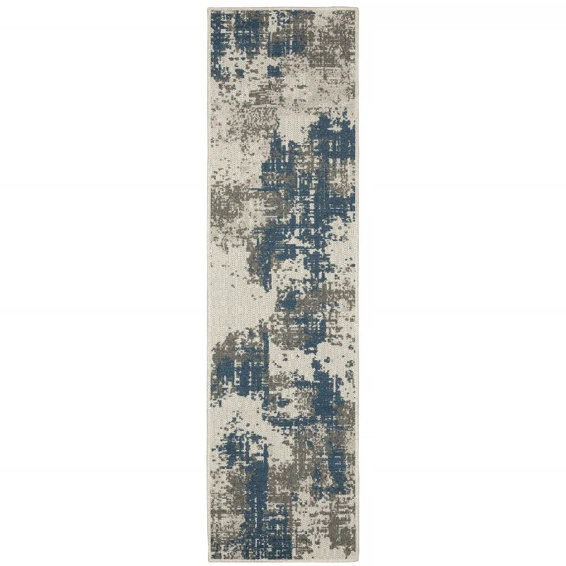 light-colored carpet for small rooms -2' X 7' Abstract Stain Resistant Indoor / Outdoor Area Rug - Blue / Beige