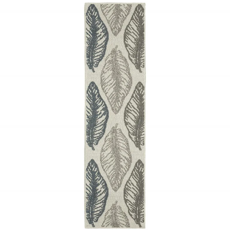 carpet tiles for modular office designs -2' X 7' Floral Stain Resistant Indoor / Outdoor Area Rug - Beige