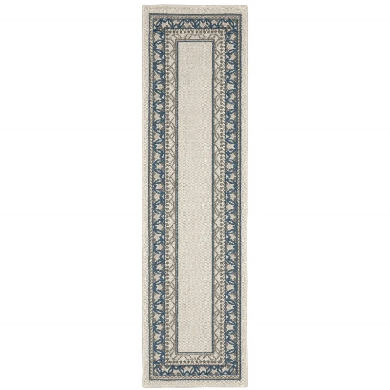 soft carpet for areas with young children -2' X 7' Stain Resistant Indoor / Outdoor Area Rug - Blue / Beige