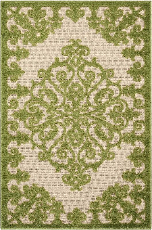 budget-friendly carpet options for renters -3' X 4' Indoor / Outdoor Area Rug - Green Damask