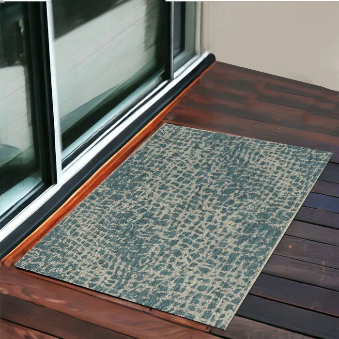 patterned carpet for contemporary offices -3' X 5' Machine Woven UV Treated Animal Print Indoor / Outdoor Area Rug - Teal