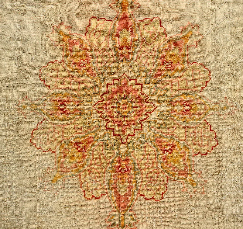 washable carpet for high traffic areas -Antique Oushak Carpet, Oatmeal Field & Medallion 310 x 390cm / 10'2" x 12'9"