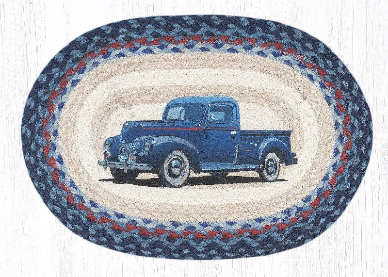 Rectangular placemat-Blue Vintage Truck Braided Oval Placemat