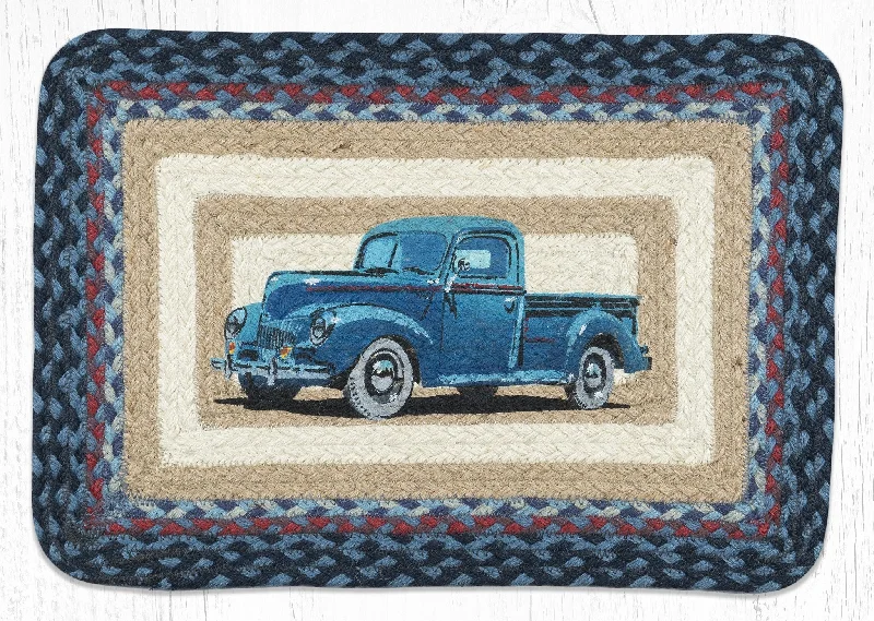 Placemat for buffet table-Blue Vintage Truck Braided Rectangle Placemat