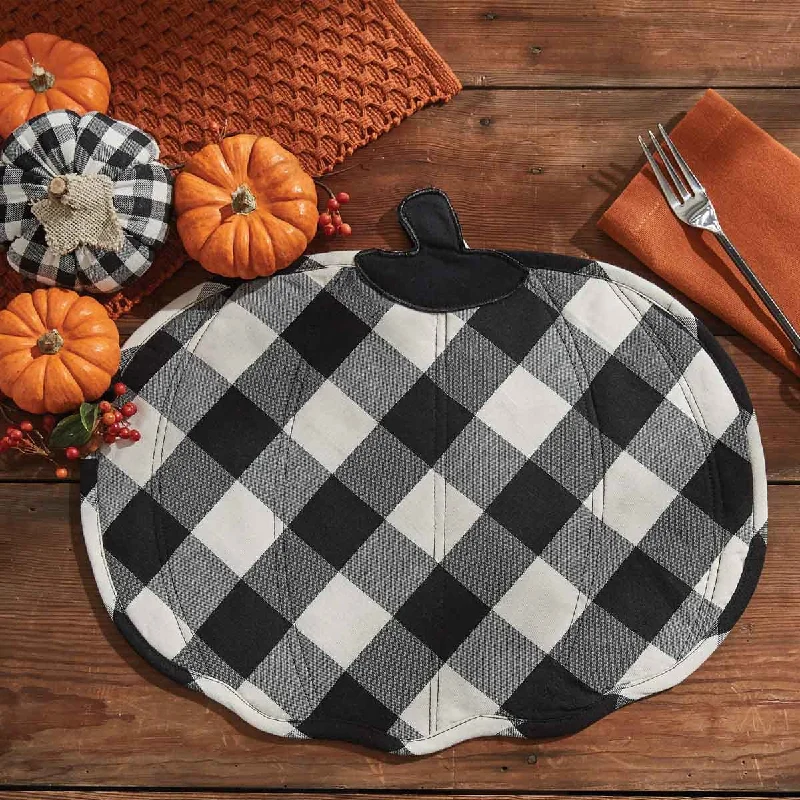 Elegant fabric placemat for home-Buffalo Black Check Pumpkin Placemats