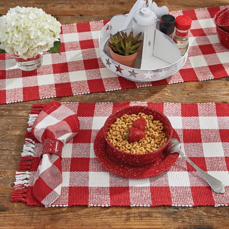 Round placemat for casual dining-Buffalo Red and White Check Yarn Placemats