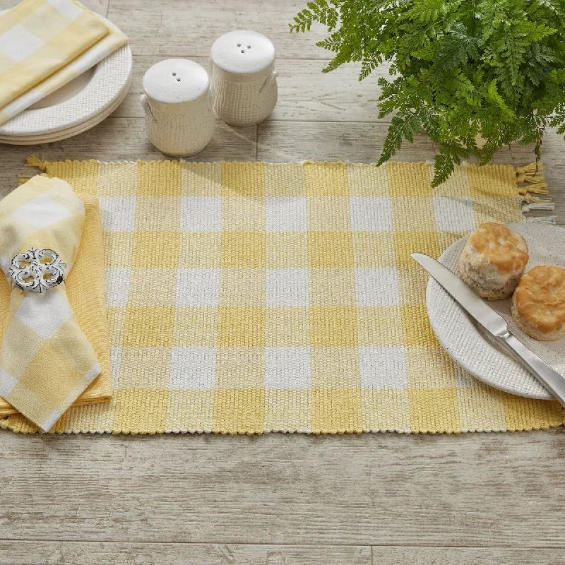 Durable placemat for outdoor dining-Buffalo Yellow Check Yarn Placemats