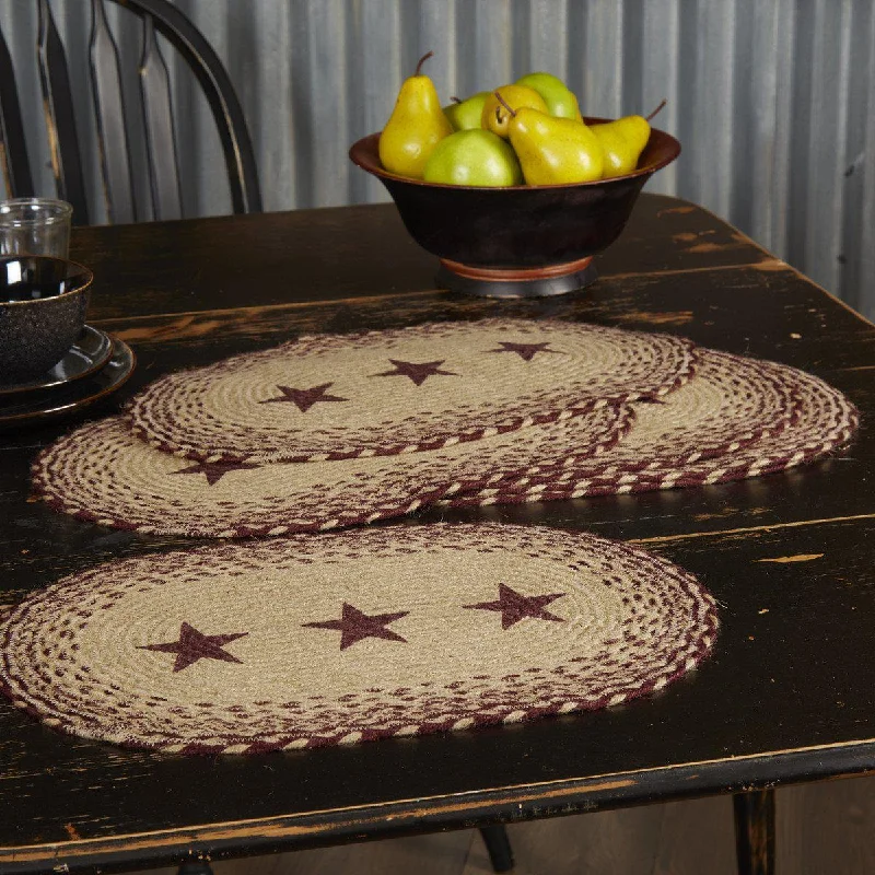 Modern placemat with geometric pattern-Burgundy Tan Star Jute Placemats