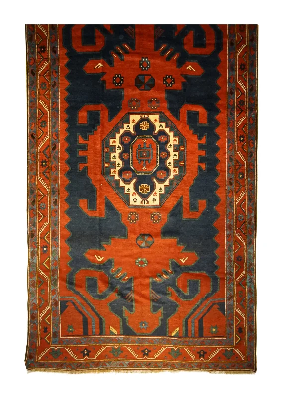 carpet for elderly-friendly home designs -Caucasian Rug Gharabagh Handmade Area Tribal Antique 6'4"x11'4" (6x11) Blue Red Geometric Design #A33024