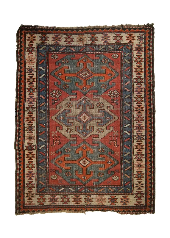 soft carpet for areas with young children -Caucasian Rug Kazak Handmade Area Tribal Antique 3'5"x4'5" (3x4) Red Geometric Design #A33015