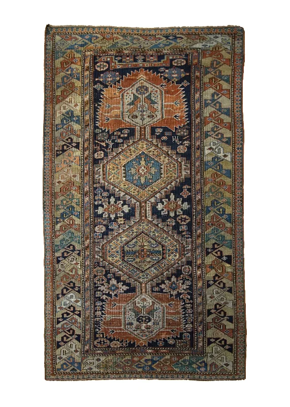 outdoor carpet for patios -Caucasian Rug Shirvan Handmade Area Tribal Antique 3'1"x4'6" (3x5) Blue Whites/Beige Green Geometric Design #A33353