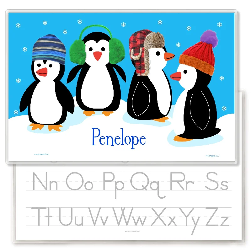 Woven placemats for outdoor gatherings-Chilly Penguins Personalized Kids Placemat