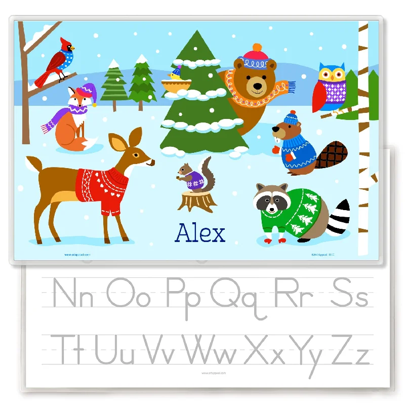 Outdoor placemat for stylish garden parties-Winter Animals Personalized Kids Placemat