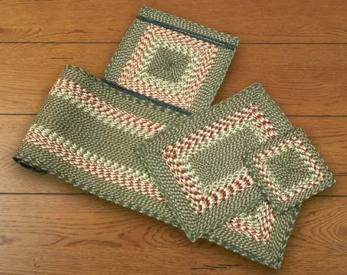 Woven placemats for outdoor dining setups-Earth Rugs C-09 Green/Burgundy Rectangle Placemat 13.25``x17.25``