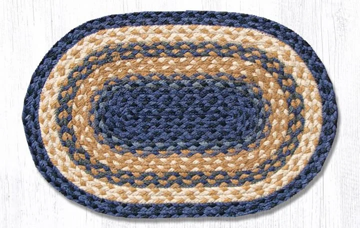 Vinyl placemat for kids' table-Earth Rugs C-79 Lt. Blue/Dk. Blue/Mustard Jute Placemat 13``x19``