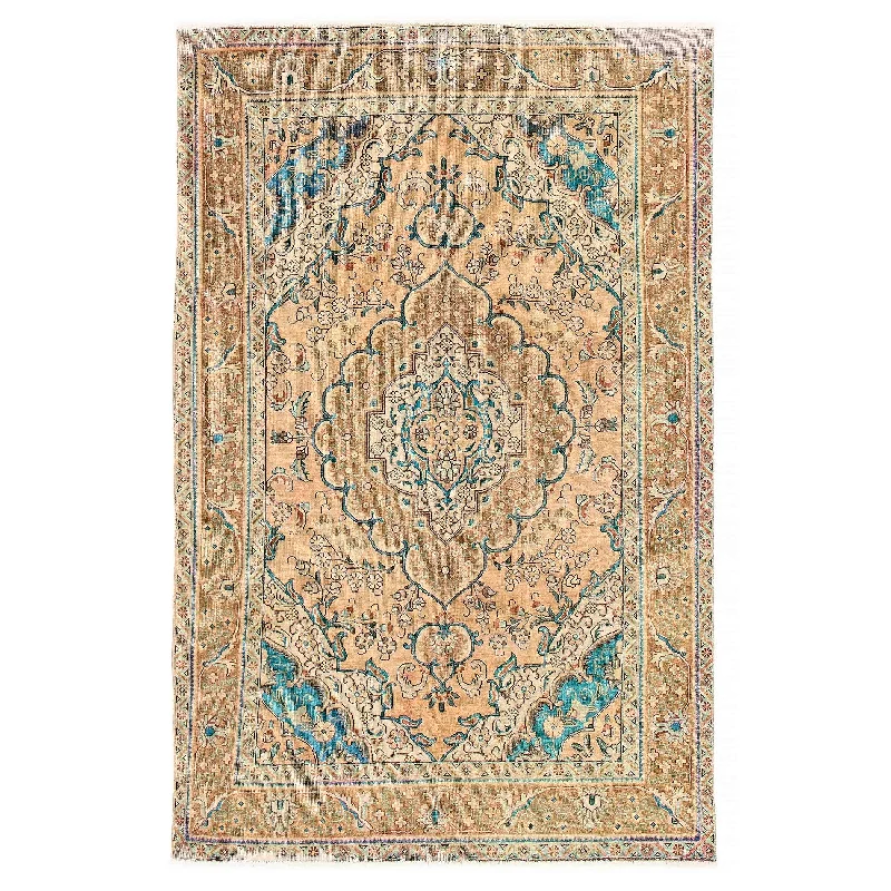 commercial-grade carpet for office spaces -ECARPETGALLERY Hand-knotted Antalya Vintage Tan Wool Rug - 6'4 x 9'6