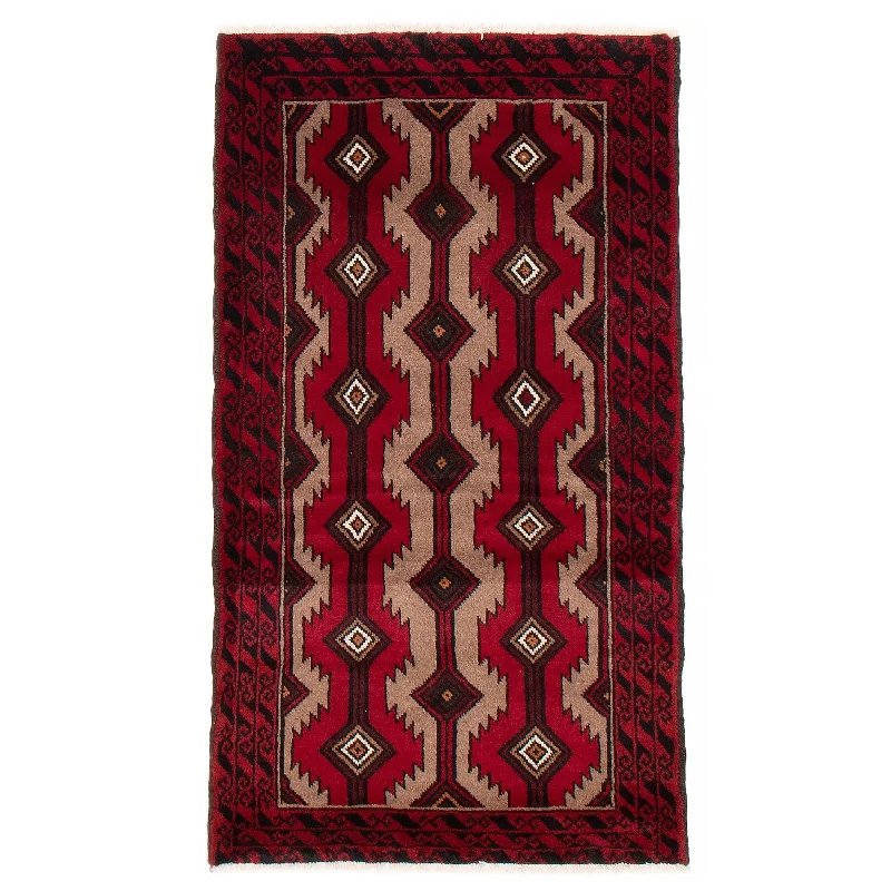 patterned carpet for contemporary offices -ECARPETGALLERY Hand-knotted Baluch Red Wool Rug - 3'4 x 5'5