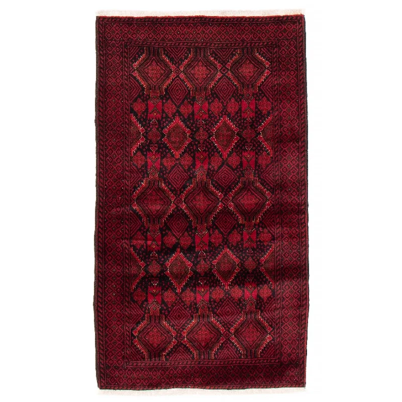 carpet for homes with radiant floor heating -ECARPETGALLERY Hand-knotted Baluch Red Wool Rug - 3'5 x 6'1