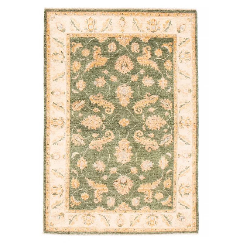 carpet for home theater rooms -ECARPETGALLERY Hand-knotted Chobi Finest Green Wool Rug - 4'0 x 5'8