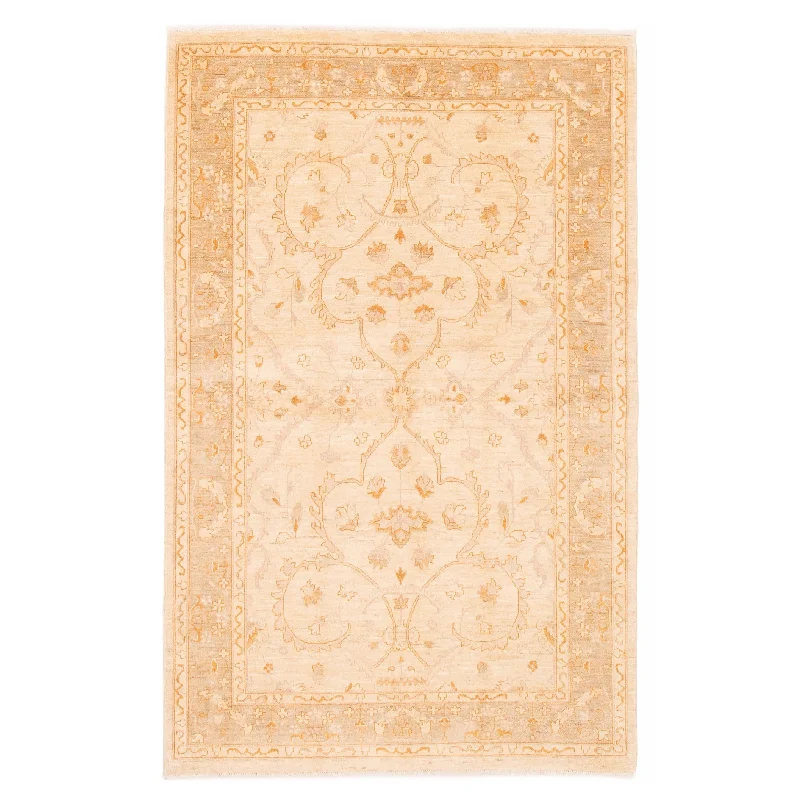 wool carpet for allergy sufferers -ECARPETGALLERY Hand-knotted Chobi Finest Ivory Wool Rug - 5'5 x 8'7