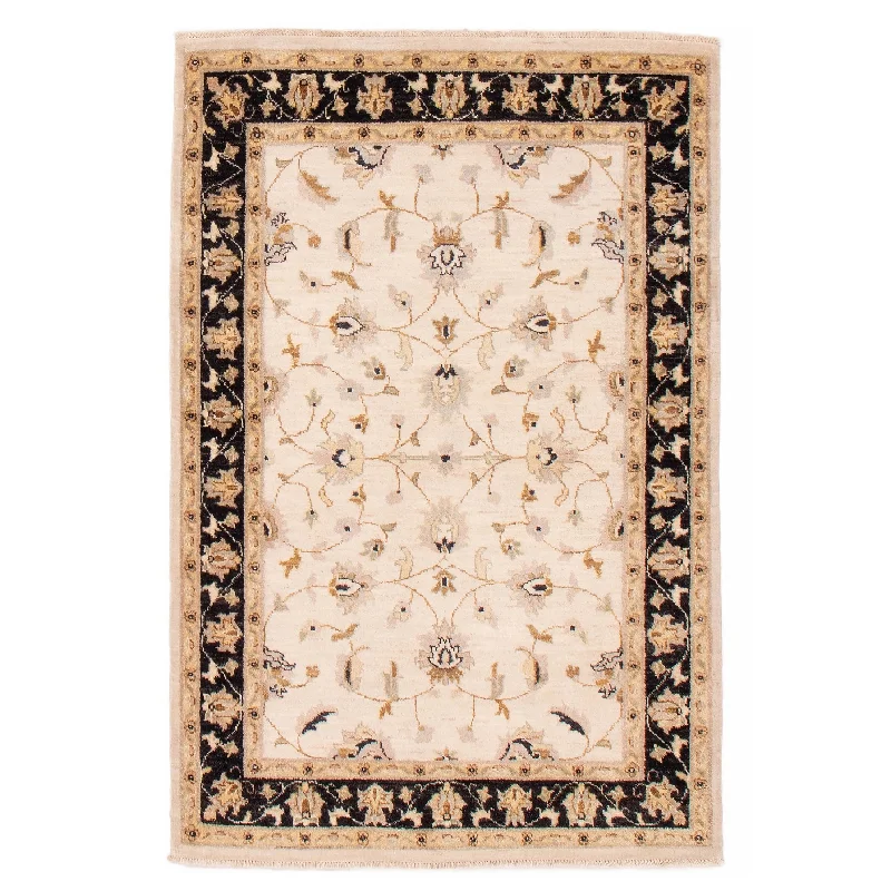 carpet for offices with heavy furniture -ECARPETGALLERY Hand-knotted Oushak Ivory Wool Rug - 4'1 x 5'9