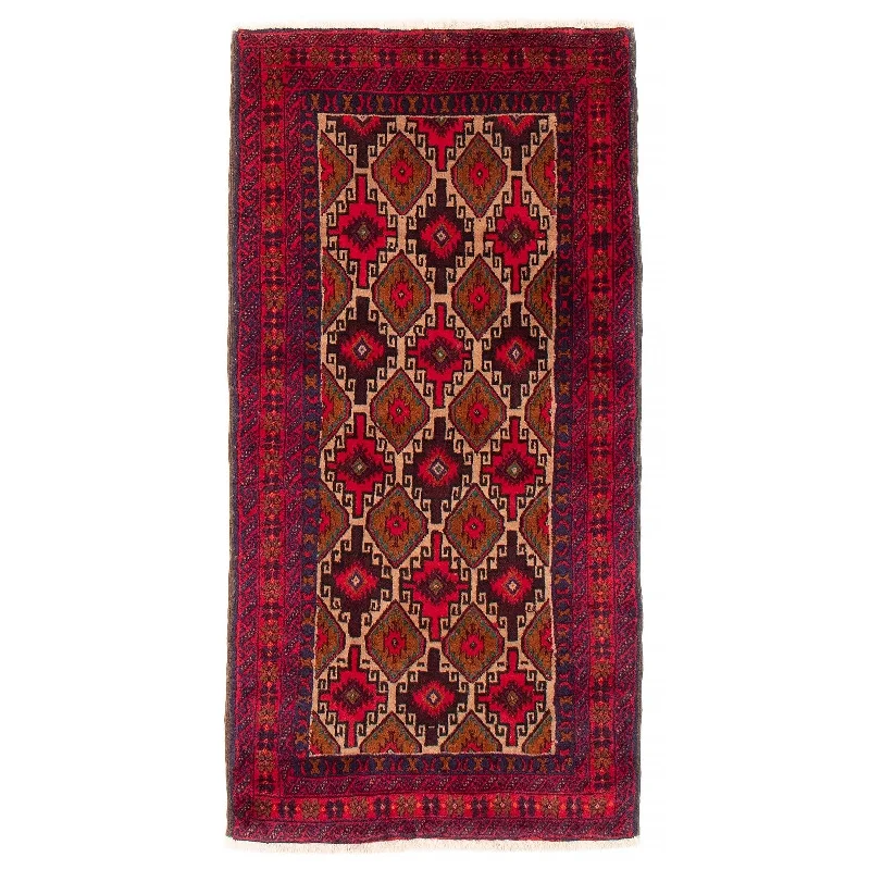 carpet for coastal homes with water resistance -ECARPETGALLERY Hand-knotted Royal Baluch Beige, Red Wool Rug - 2'11 x 5'7