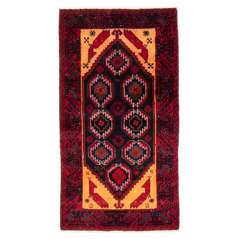 plush wool carpet for modern living rooms -ECARPETGALLERY Hand-knotted Royal Baluch Black, Red Wool Rug - 3'3 x 6'0