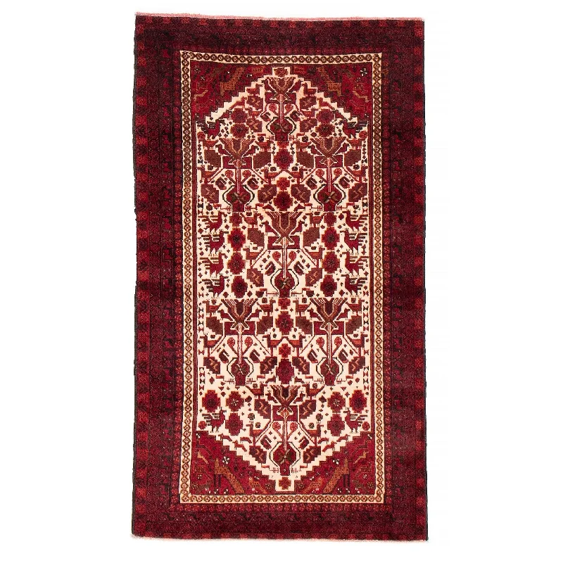 custom-sized carpet for unique spaces -ECARPETGALLERY Hand-knotted Royal Baluch Cream, Red Wool Rug - 3'6 x 6'5