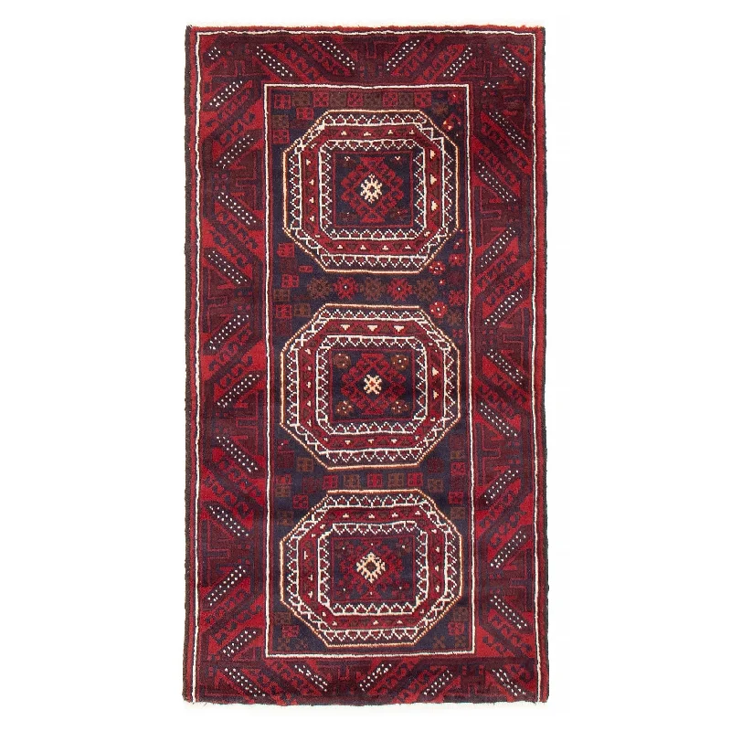 carpet tiles for temporary office setups -ECARPETGALLERY Hand-knotted Royal Baluch Navy, Red Wool Rug - 3'2 x 5'7