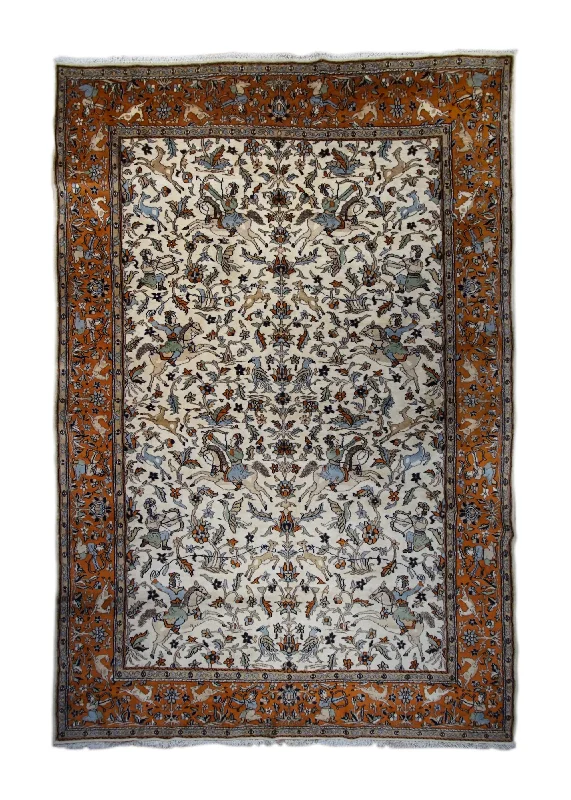 carpet for gym flooring with durability -European Rug Handmade Area Traditional 5'11"x8'9" (6x9) Whites/Beige Orange Hunting Scene Design #A33101