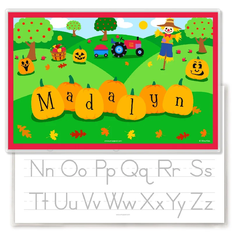 Large placemat for buffet tables-Fall Pumpkins Personalized Kids Placemat