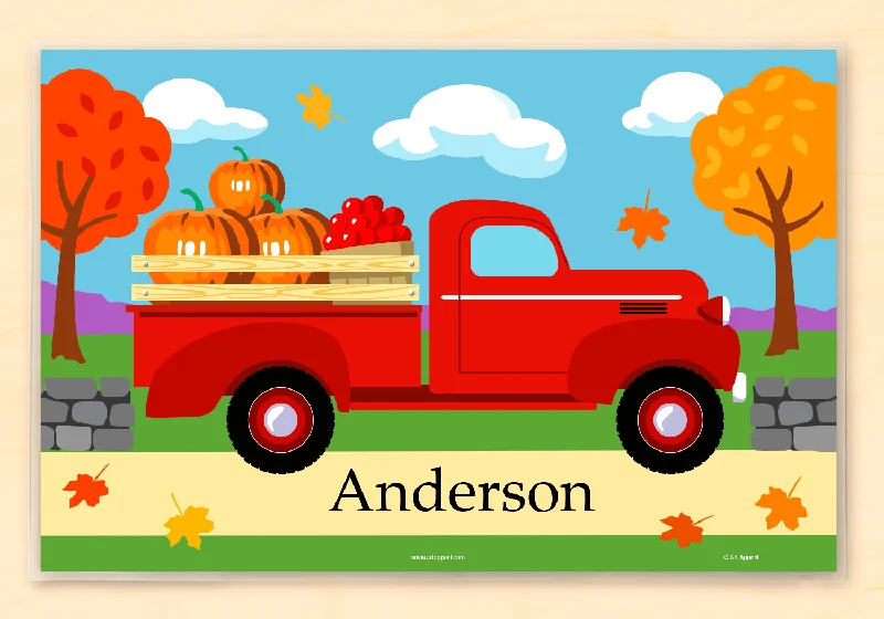 Modern patterned placemat-Fall Truck Personalized Kids Placemat