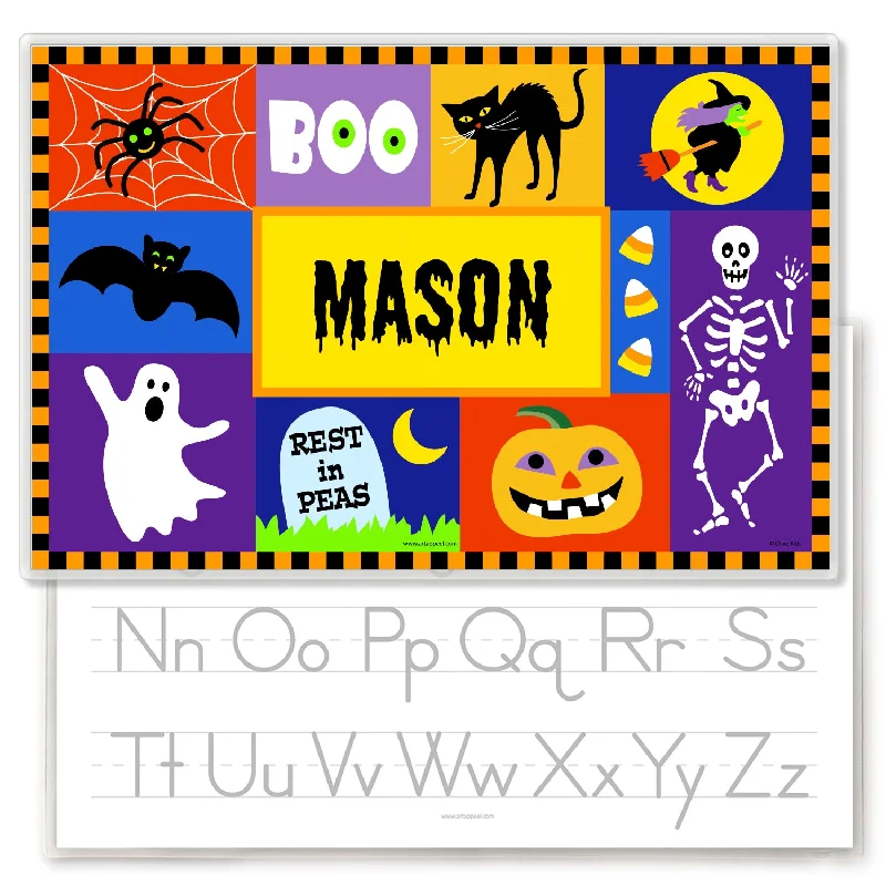 Reversible fabric placemat-Halloween Blocks Personalized Kids Placemat