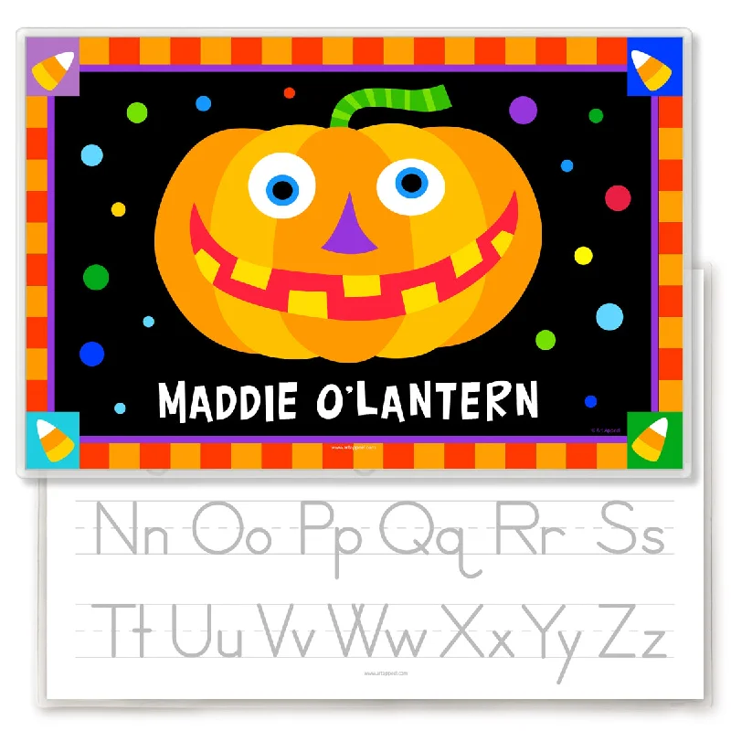 Placemat with abstract art-Halloween Jack O' Lantern Personalized Kids Placemat