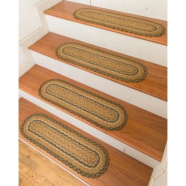 carpet for elderly homes with slip resistance -Hand Braided Florida Jute Stair Treads (Set of 13) - Multi - 13PC (9" x 29")