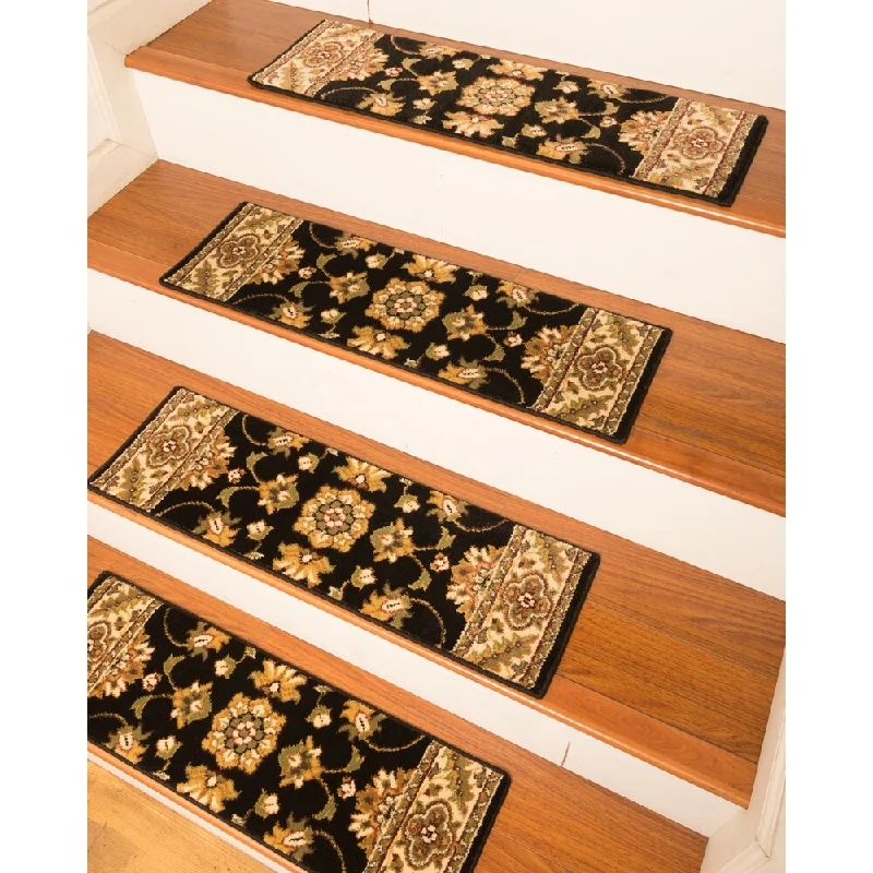 affordable plush carpet for living rooms -Handcrafted Sherwood Carpet Black Stair Treads (Set of 13) - 13PC (9" x 29")