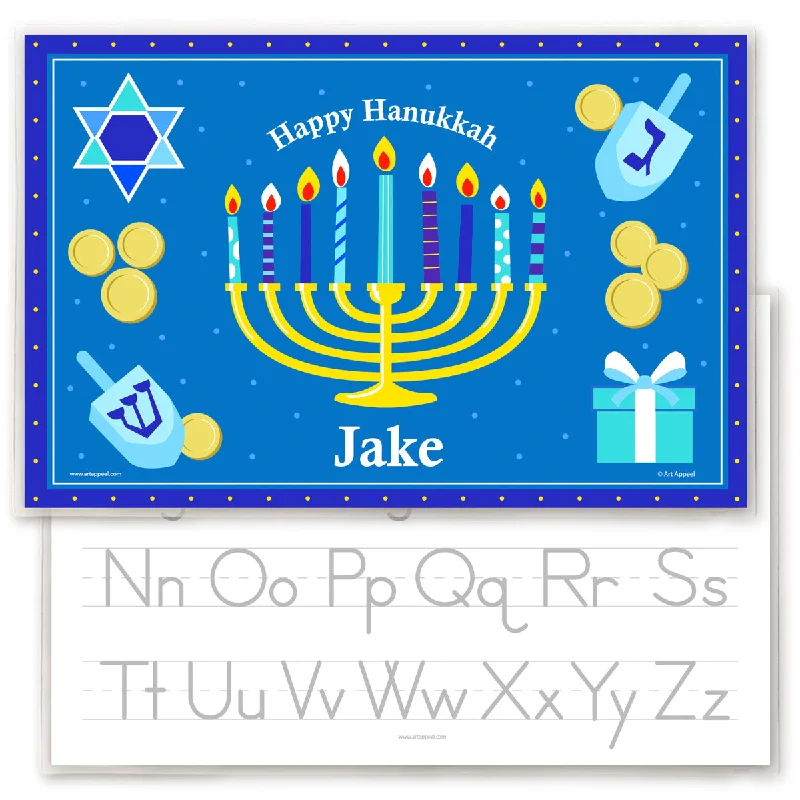 Minimalist placemats for contemporary dining-Hanukkah Personalized Kids Placemat