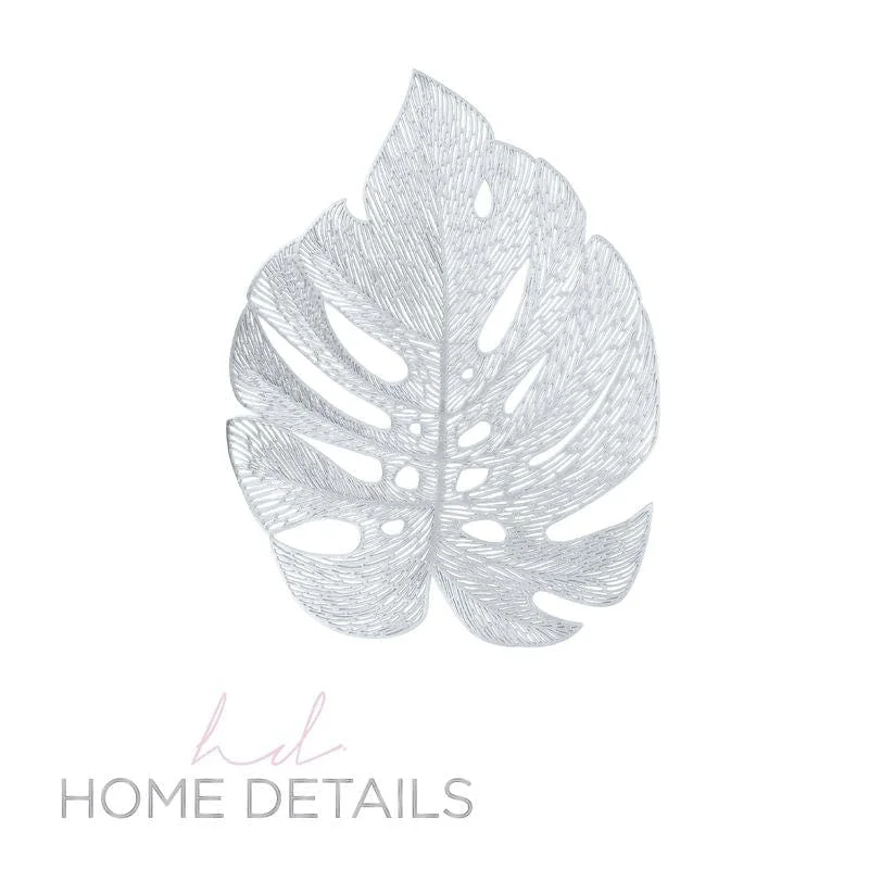 Placemat for tea party-Home Details Leaf Shape Placemat in Silver