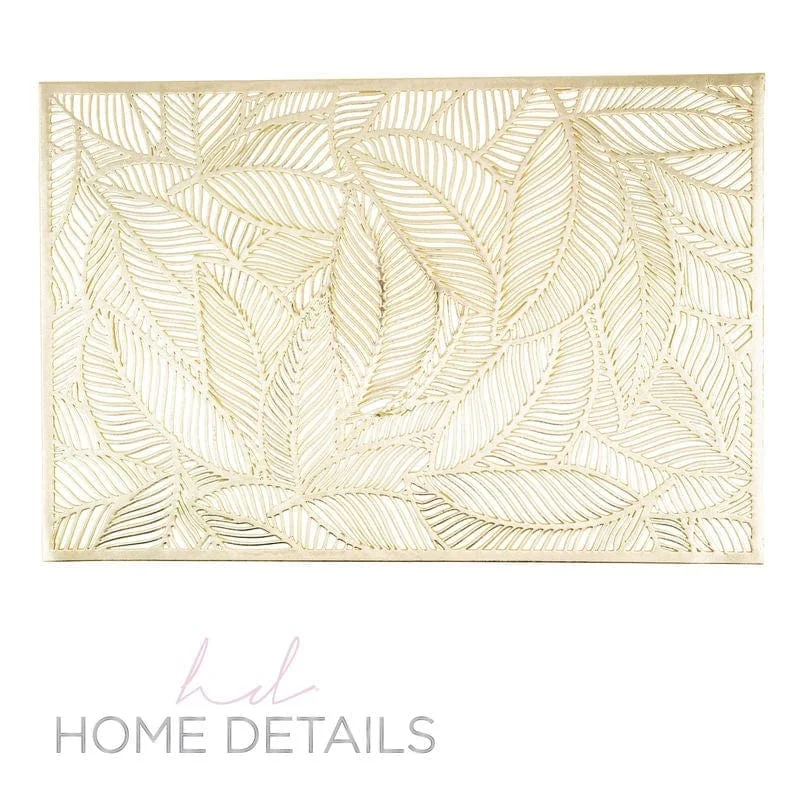 Rectangular table placemat-Home Details Pear Leaf Laser Cut Placemat in Gold