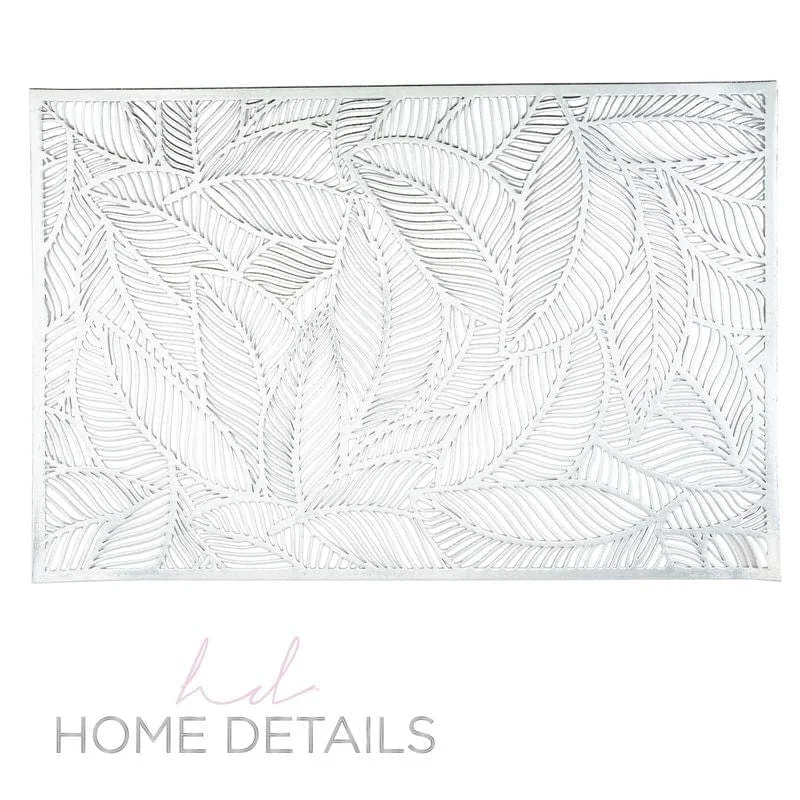 Placemat for kids' play area-Home Details Pear Leaf Laser Cut Placemat in Silver