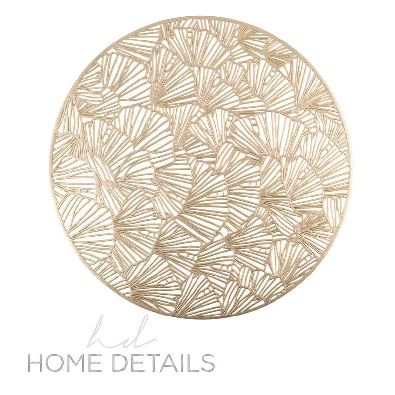 Placemats for formal dining-Round Shell Laser Cut Placemat in Gold