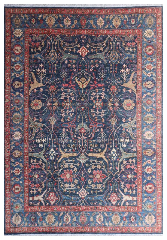 patterned carpet for home office -Kaoud Rugs 10.2X13.8 Rectangle Navy Tabriz-s Area Rug