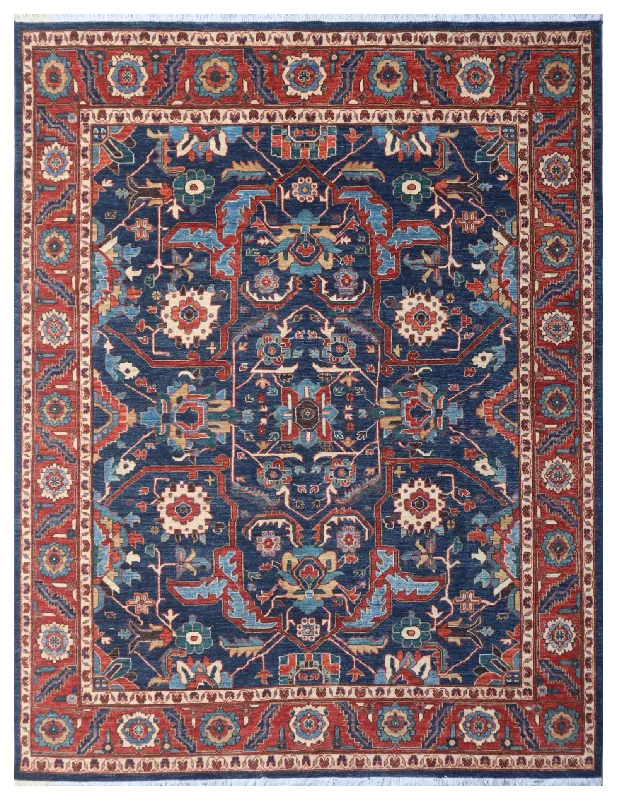 low pile carpet for easy cleaning -Kaoud Rugs 8X9.9 Rectangle Navy Tabriz-s Area Rug