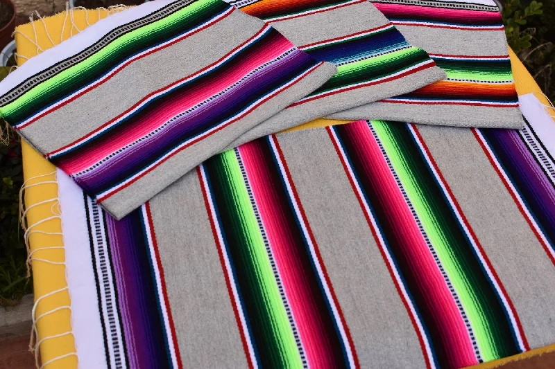 Placemat for festive dinner-Mexican Placemats | Gray and Multi-Coloured Serape Placemats | Set of 4