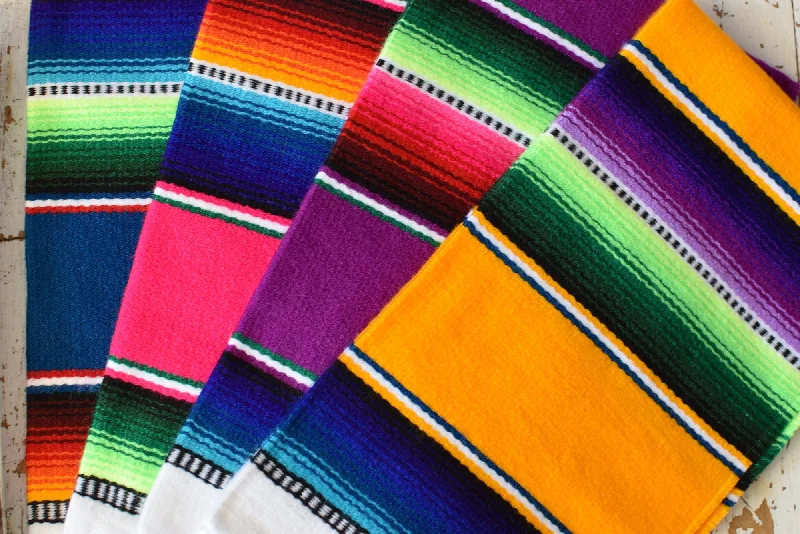 Placemat for special occasion-Mexican Placemats Set of 4 Serape Placemats Handwoven w Base Colours Yellow, Purple, Fuchsia, Dark Turquoise