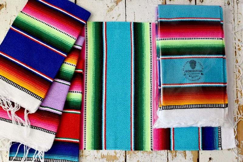 Waterproof placemat-Mexican Placemats Set of 4 Serape Placemats Handwoven w Base Colours Dk Blue, Lt Blue, Red & Lilac