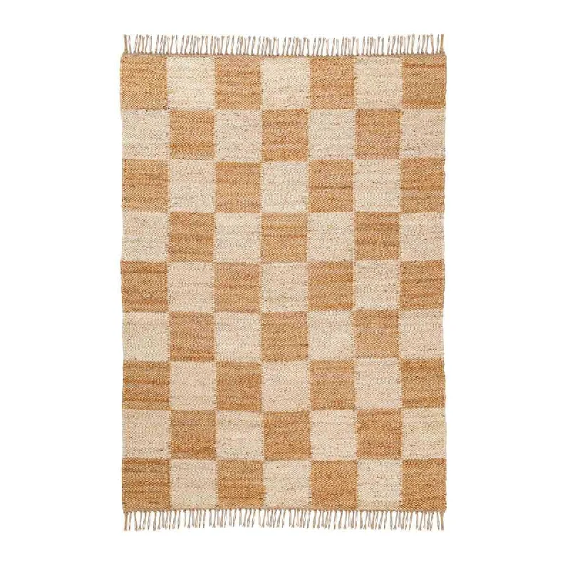 carpet padding for extra comfort -Riley Checkered Jute Rug